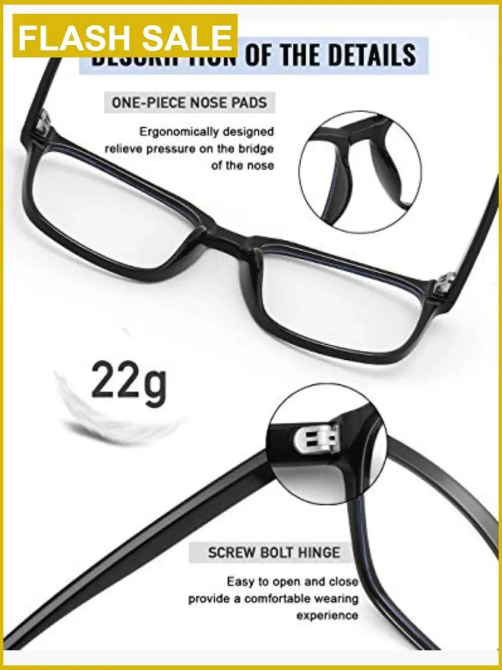 Oversized Square Blue Light Blocking Glasses TR90 Frame